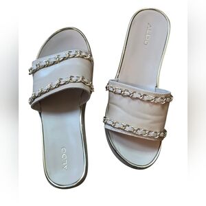 Aldo Tan & Gold Platform Slide Sandals Size 9